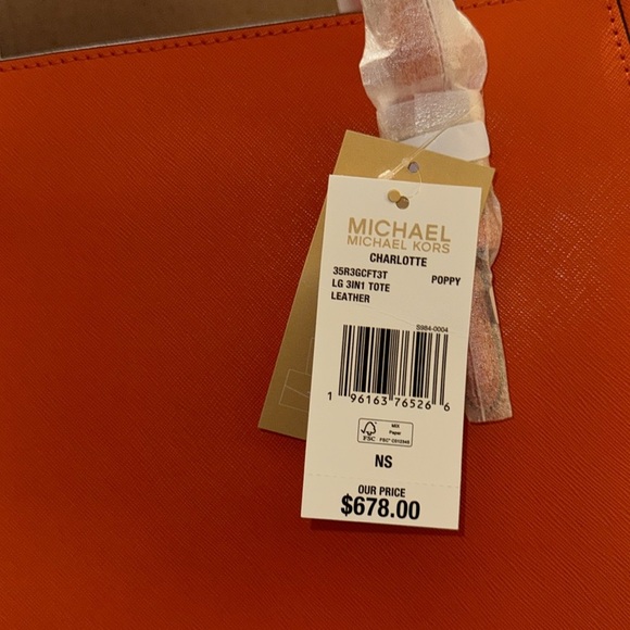 Michael Kors Charlotte Large‎ Leather 3-in-1 Tote Crossbody Handbag poppy color - Picture 8 of 9